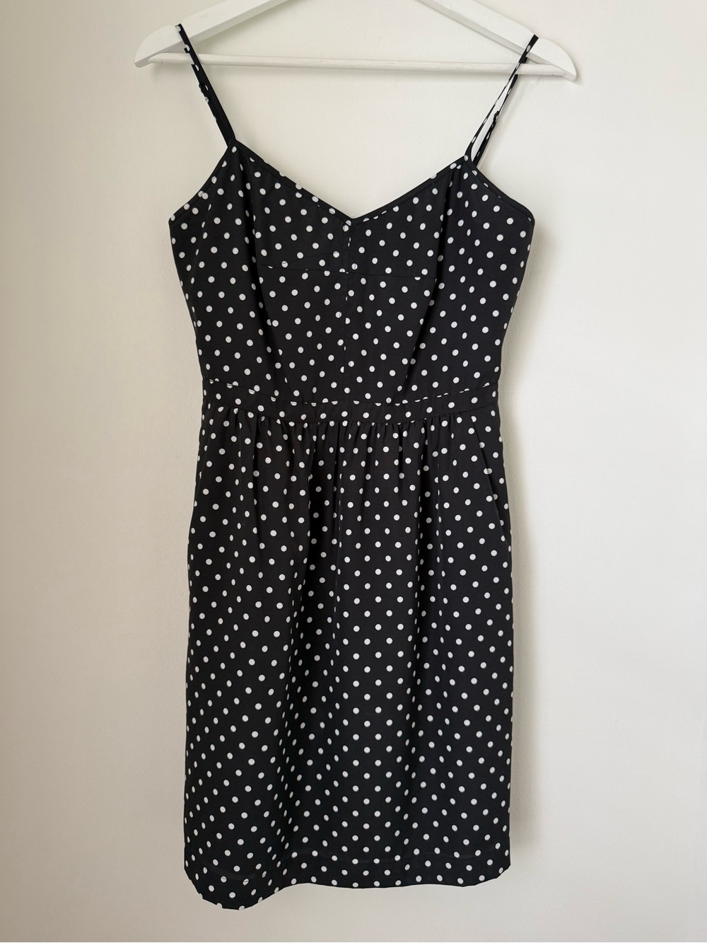 J Crew Polka Dot Spaghetti Strap Mini Dress Black White 4